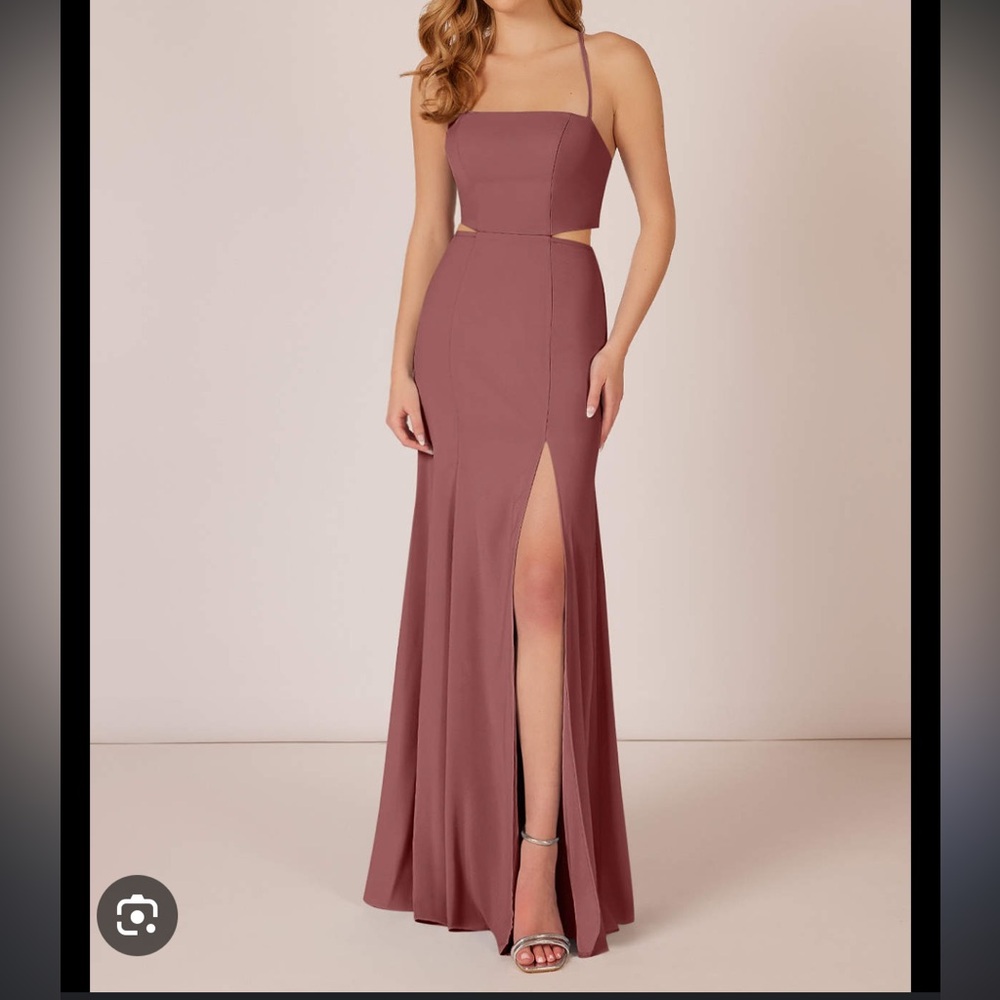 Azazie Eliana Maxi Cutout Dress With Slit Open Back Dusty Pink Size 12